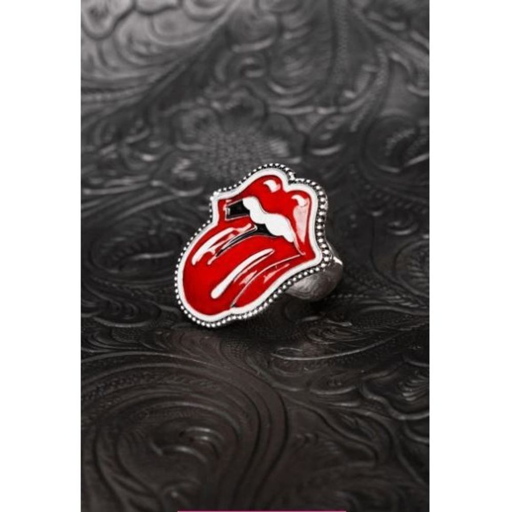 Red Rockin' Tongue Silvertone Ring